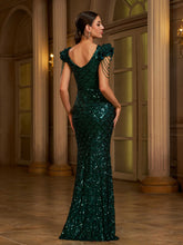 Green Sequin Short Sleeve Ruffled Cocktail Dress